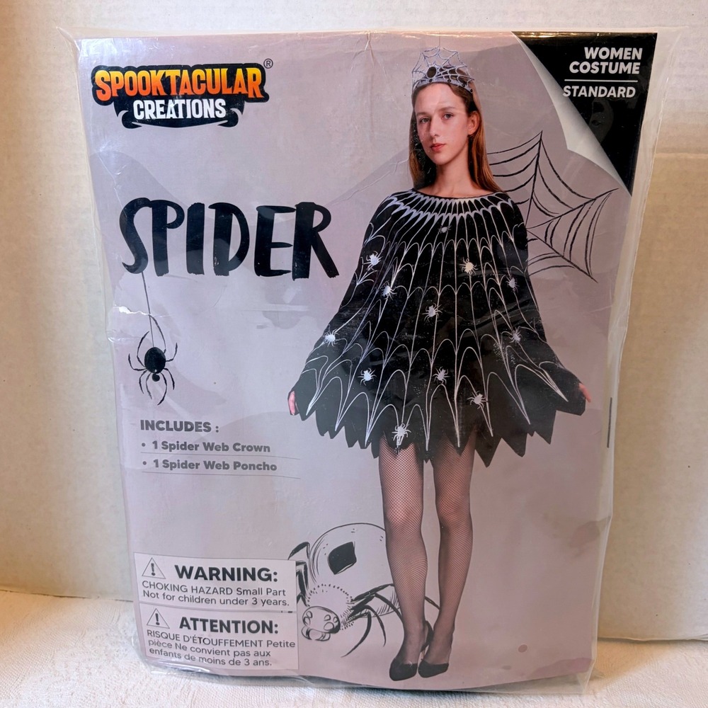 Spooktacular Creations Women Spider Web Costume Poncho and Crown Standard Size